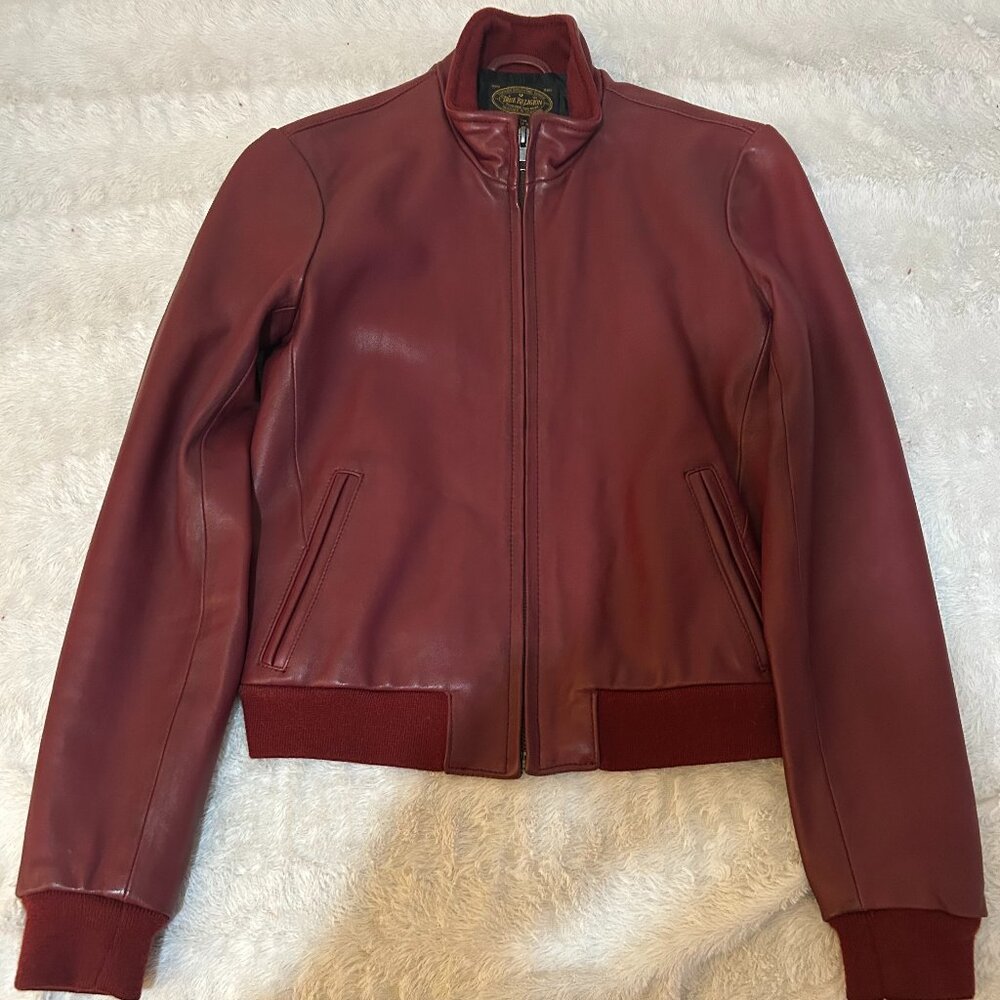 True Religion Burgundy Distressed Leather Jacket